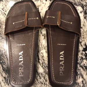 Prada Brown Leather Slide Sandals 36 6